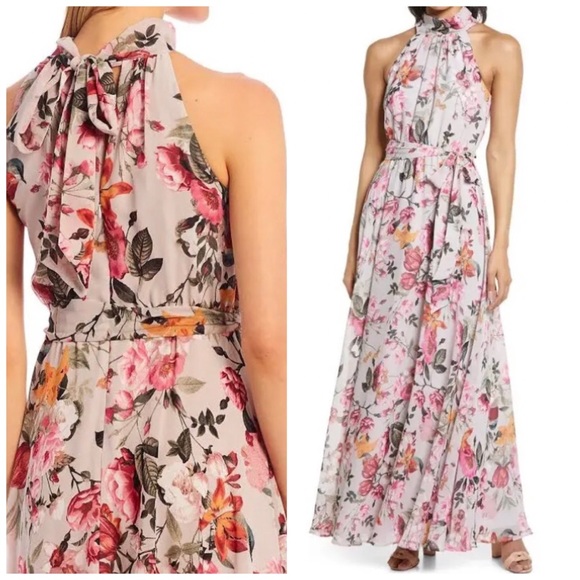 Eliza J Dresses & Skirts - NWT Sleeveless Halter Neck Floral Gown Pink Size 8 Eliza J